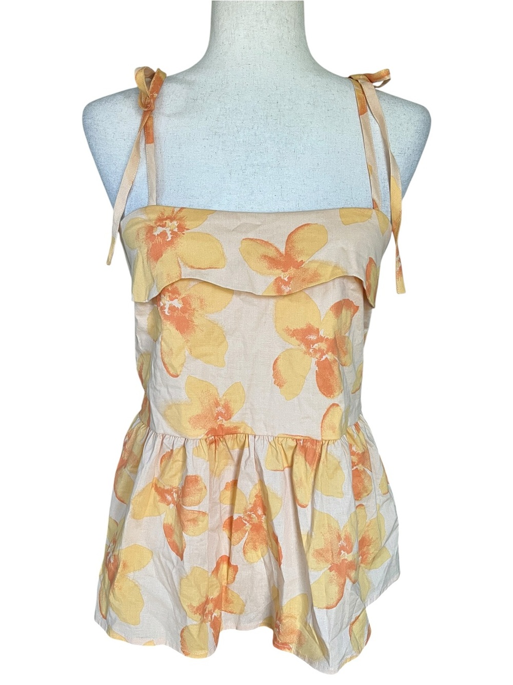 Thirty- Thirty Peplum Peach Floral Blouse with Tie Shoulder Straps